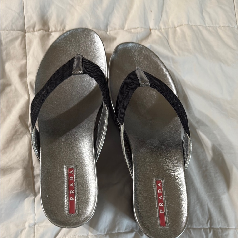 Prada Silver and Black Women's Sandals